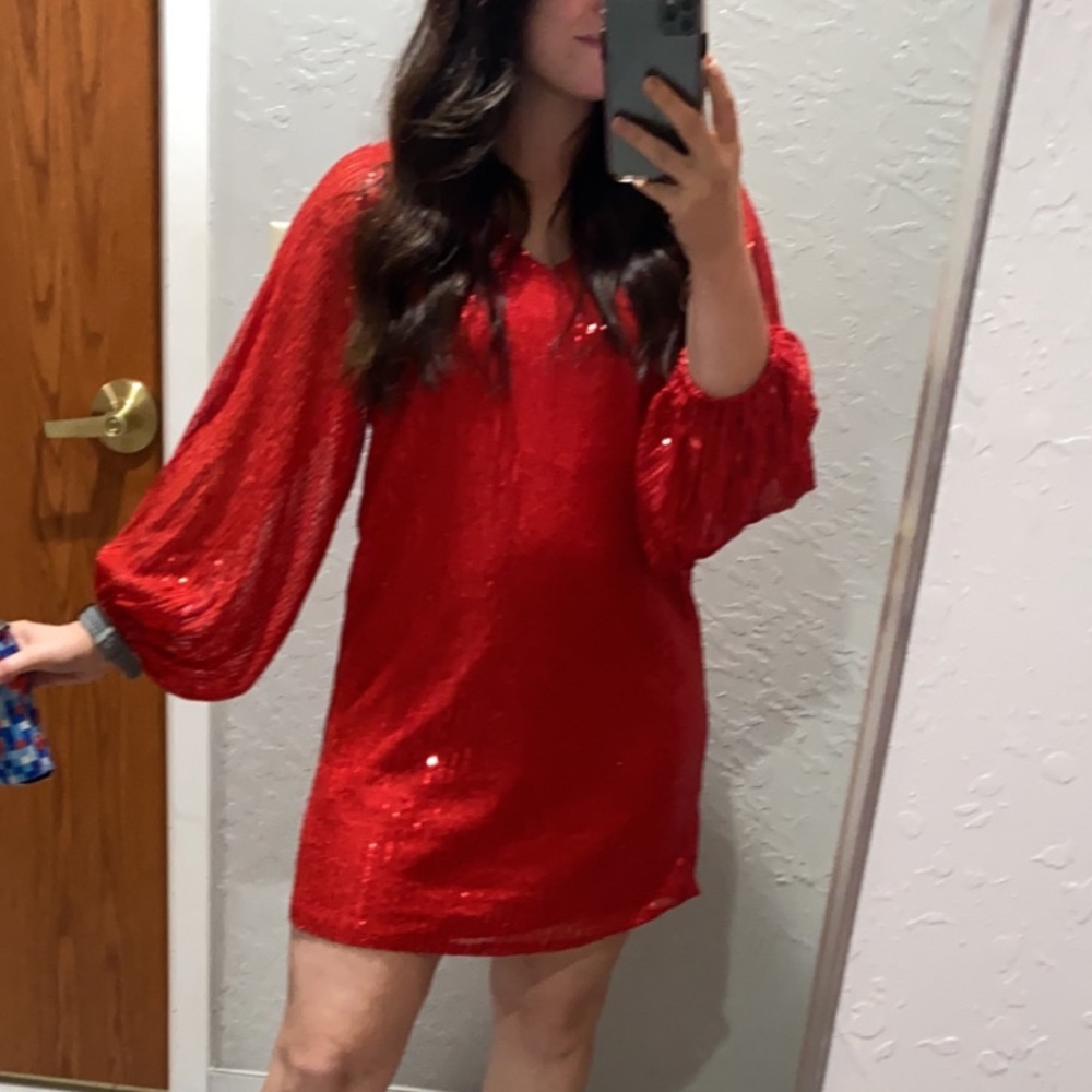 Vine & Love Amazon Blogger Sequin Red Holiday Dress